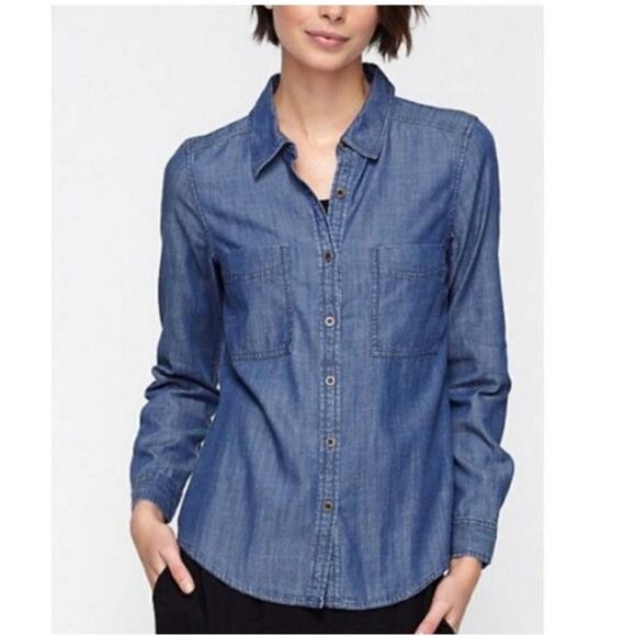 Eileen Fisher Chambray Denim Button Down Front Cotton Blouse Top Size Small EUC - Picture 1 of 12